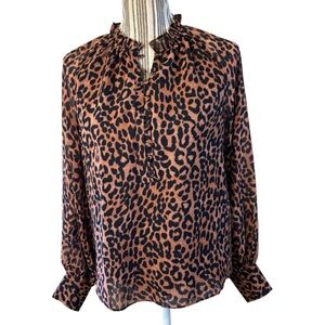 NWT Generation Love Noa Blouse XS Brown Speckled Leopard Print Long Sleeves